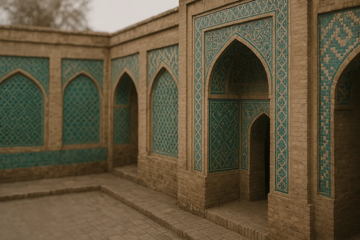 Turquoise tilework on an old Persian courtyard wall