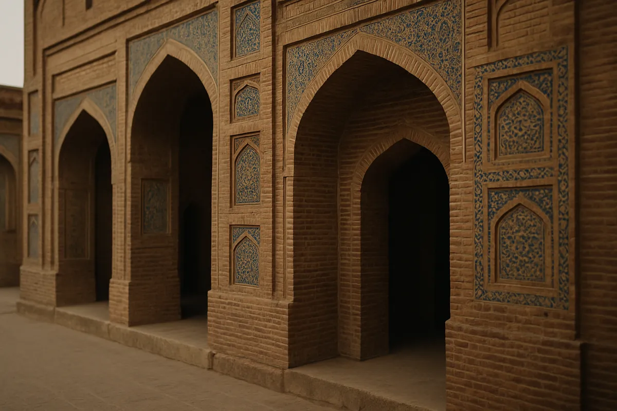 Mughal-era brickwork and arches on a historic building in Pakistan
